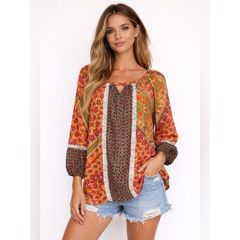 Anthropologie Fig and Flower Multicolor Boho Tunic